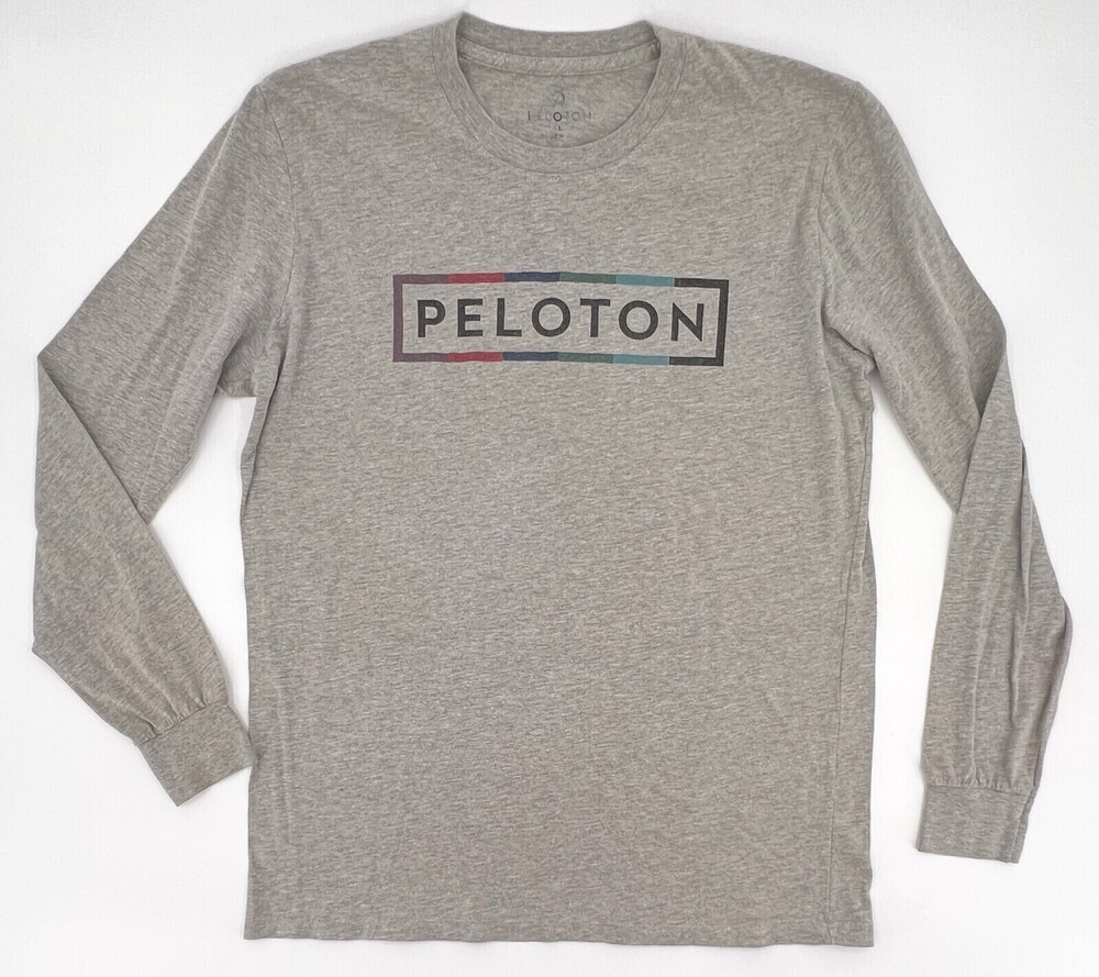 Peloton Shirt Womens Large Gray T-Shirt Long Sleeve Pullover Bike Biker Workout